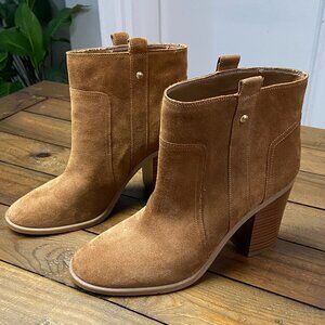Nine West Boots Womens 9.5 Brown Hoffleno Suede Booties Ankle Stack Heel